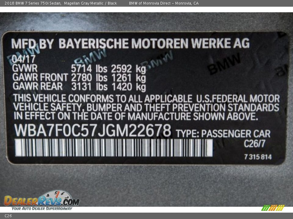 BMW Color Code C26 Magellan Gray Metallic