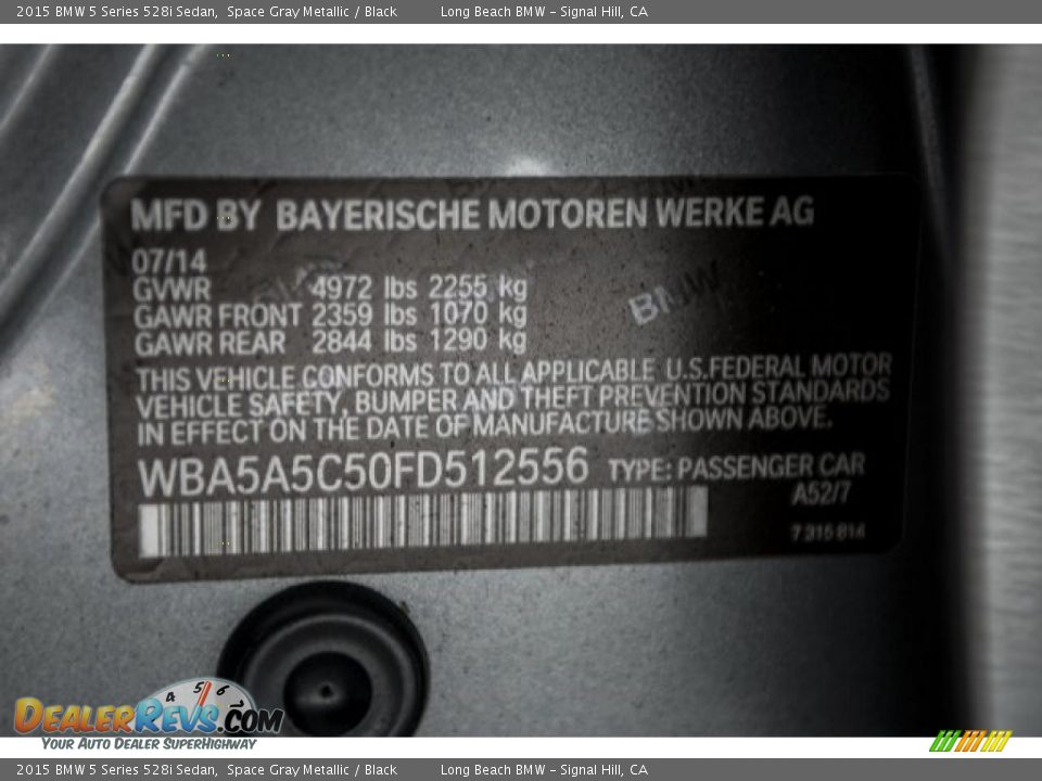 2015 BMW 5 Series 528i Sedan Space Gray Metallic / Black Photo #18