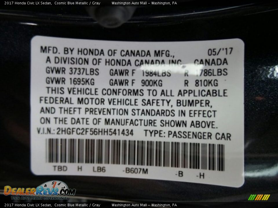 2017 Honda Civic LX Sedan Cosmic Blue Metallic / Gray Photo #8