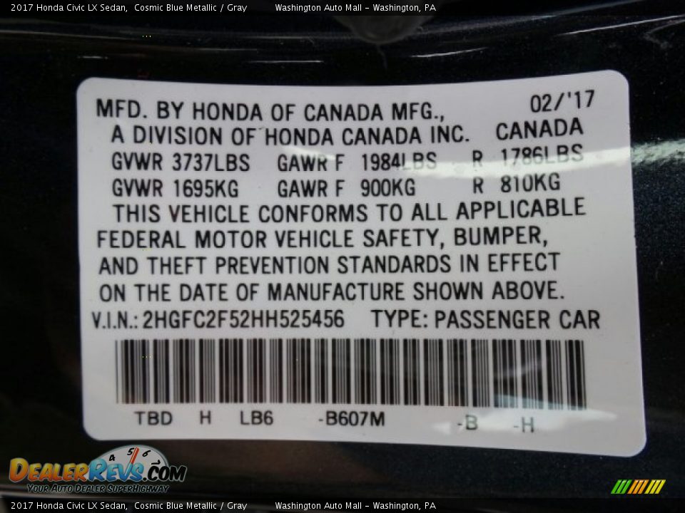 2017 Honda Civic LX Sedan Cosmic Blue Metallic / Gray Photo #8