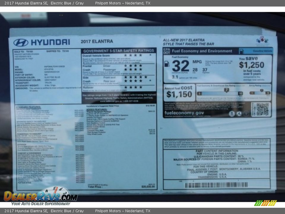 2017 Hyundai Elantra SE Electric Blue / Gray Photo #5