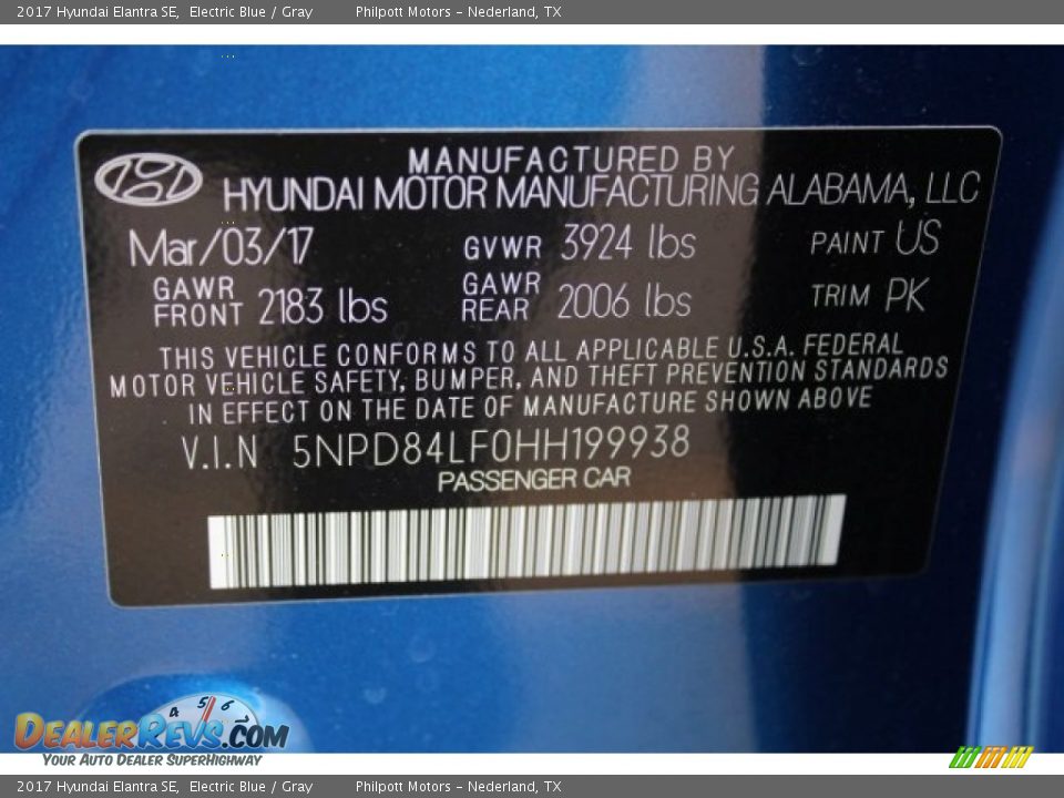 2017 Hyundai Elantra SE Electric Blue / Gray Photo #23