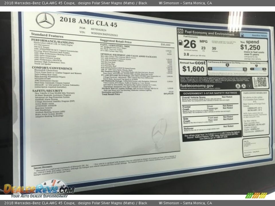 2018 Mercedes-Benz CLA AMG 45 Coupe Window Sticker Photo #11