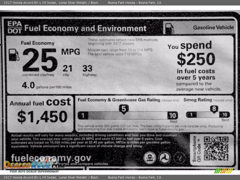 2017 Honda Accord EX-L V6 Sedan Lunar Silver Metallic / Black Photo #20