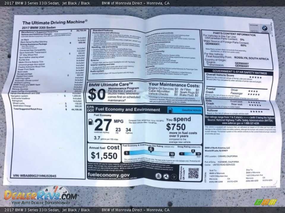 2017 BMW 3 Series 330i Sedan Jet Black / Black Photo #10