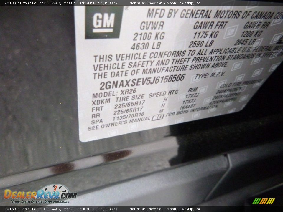 2018 Chevrolet Equinox LT AWD Mosaic Black Metallic / Jet Black Photo #16