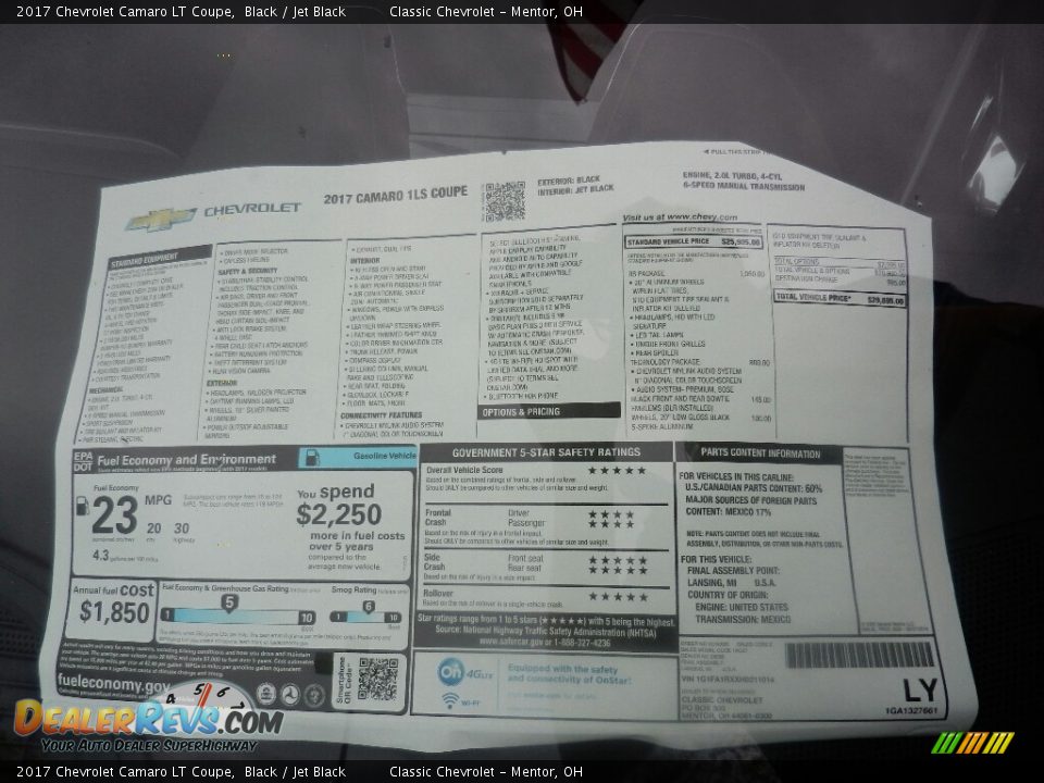2017 Chevrolet Camaro LT Coupe Black / Jet Black Photo #7