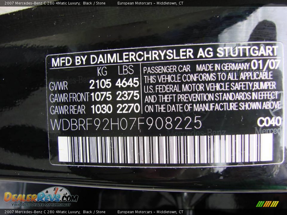 2007 Mercedes-Benz C 280 4Matic Luxury Black / Stone Photo #22