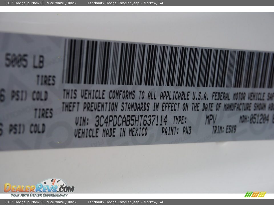 2017 Dodge Journey SE Vice White / Black Photo #9