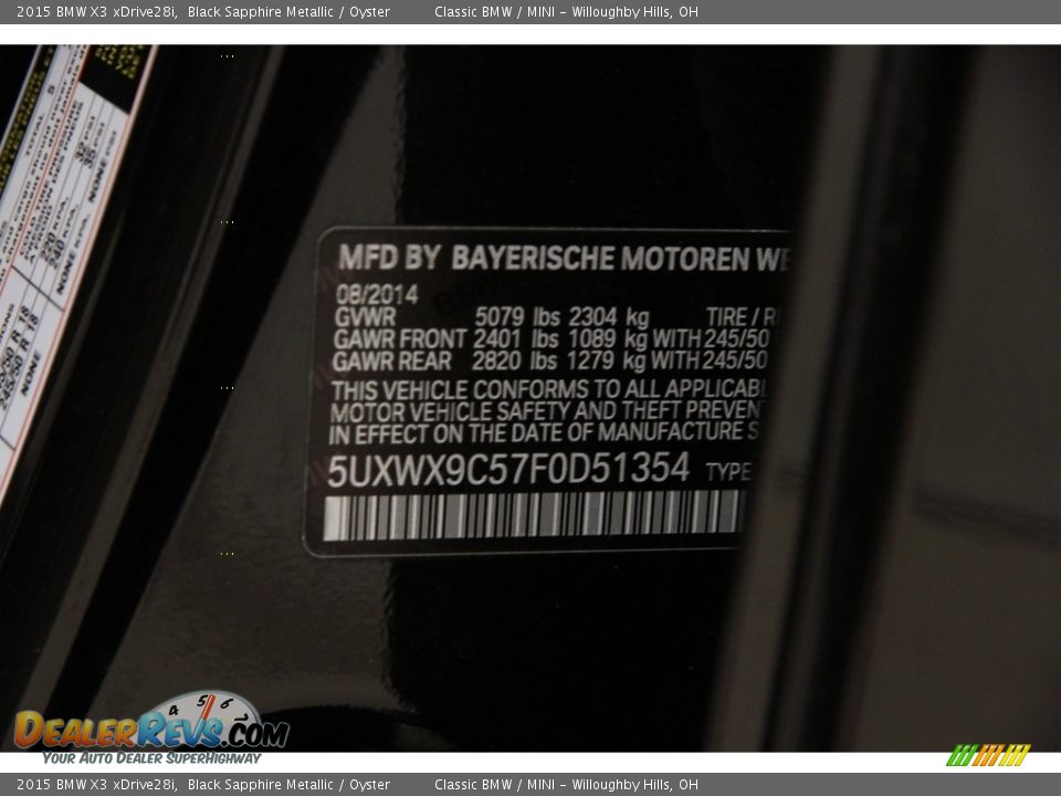 2015 BMW X3 xDrive28i Black Sapphire Metallic / Oyster Photo #22