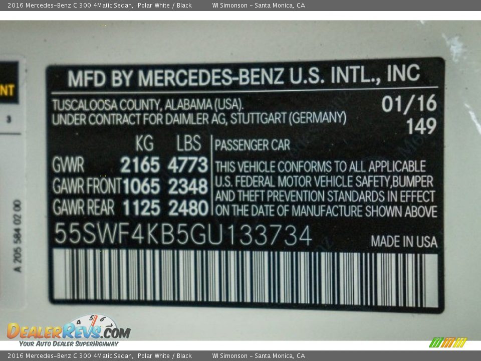 2016 Mercedes-Benz C 300 4Matic Sedan Polar White / Black Photo #6