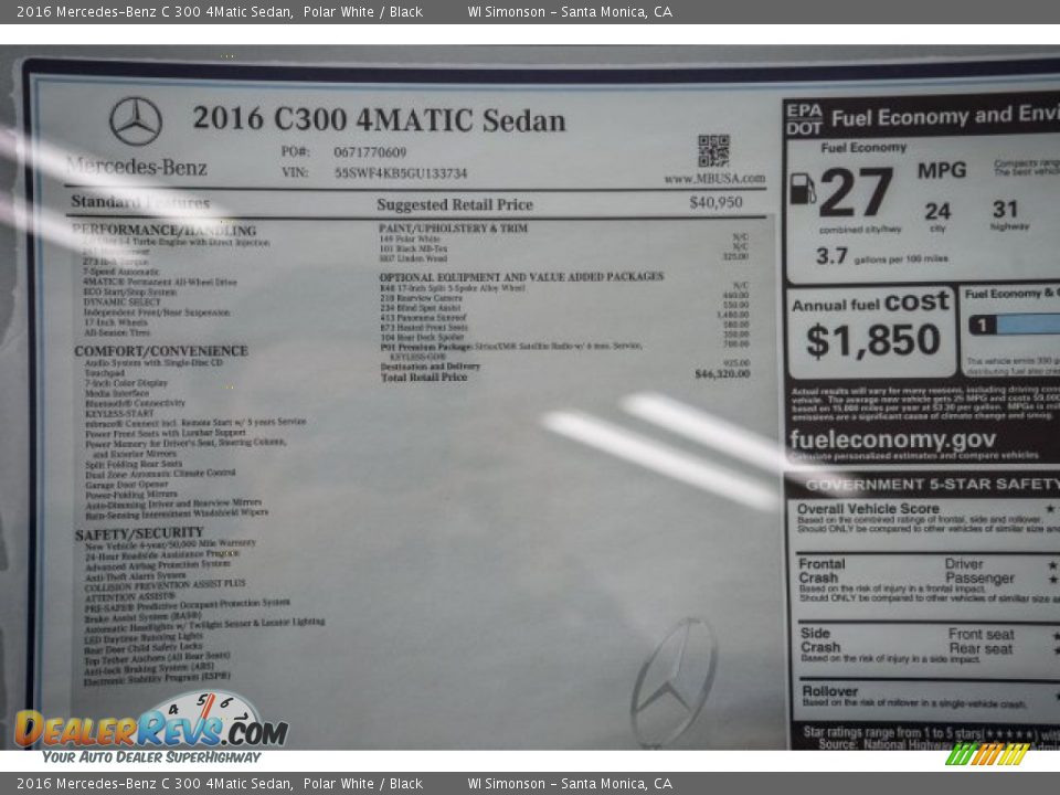 2016 Mercedes-Benz C 300 4Matic Sedan Polar White / Black Photo #11