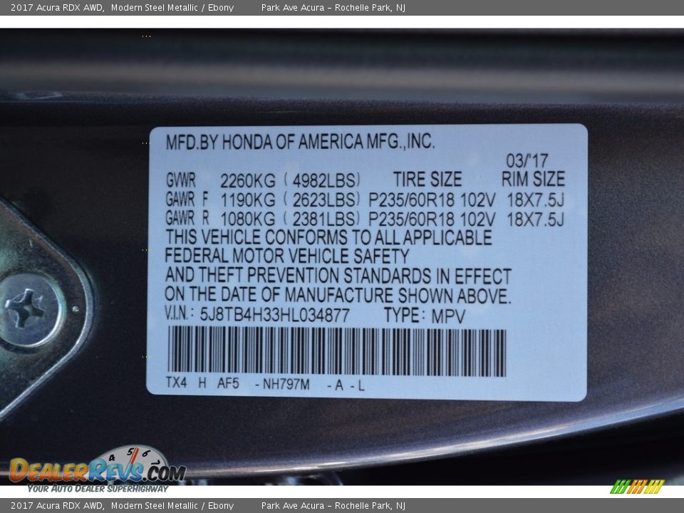2017 Acura RDX AWD Modern Steel Metallic / Ebony Photo #35