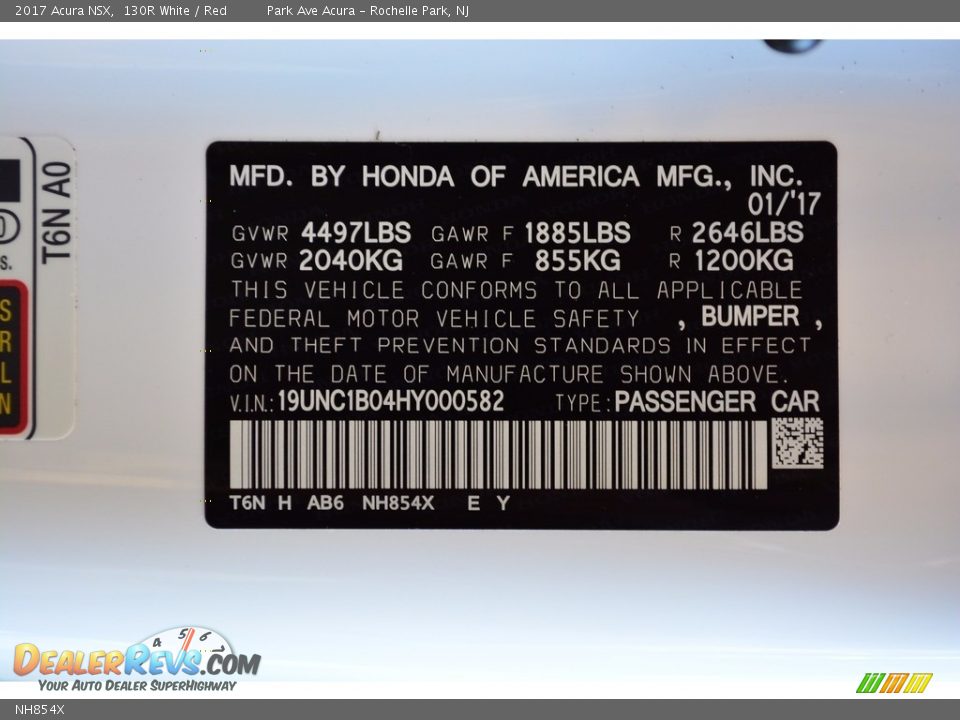 Acura Color Code NH854X 130R White