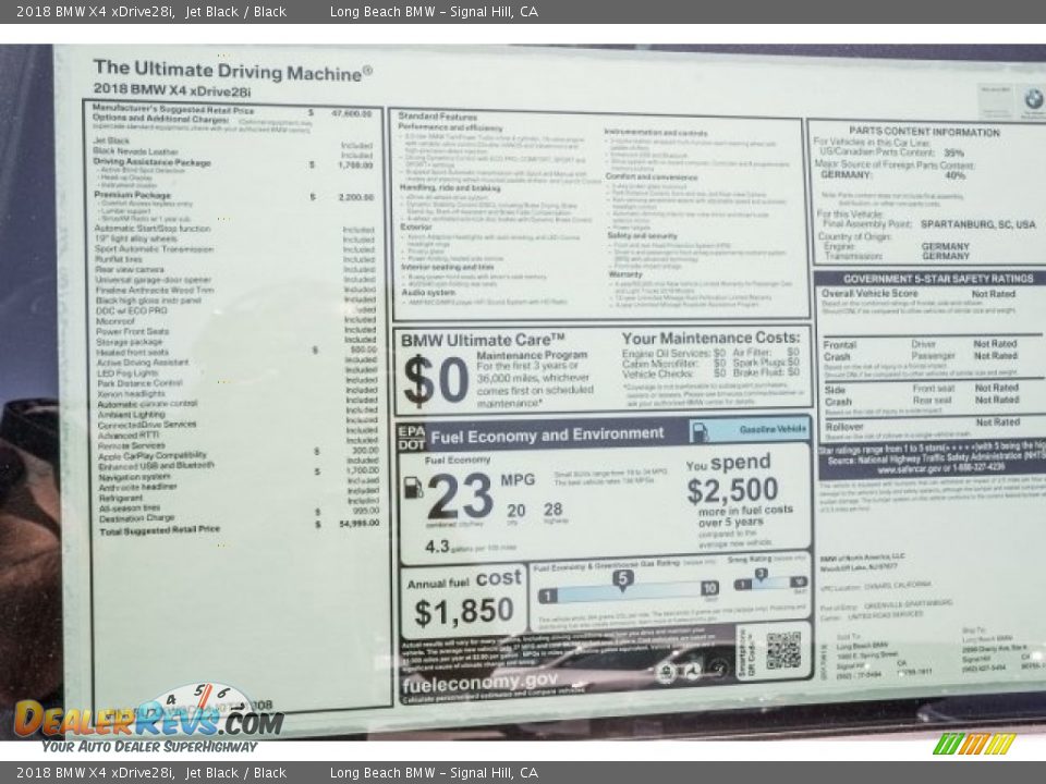 2018 BMW X4 xDrive28i Window Sticker Photo #10