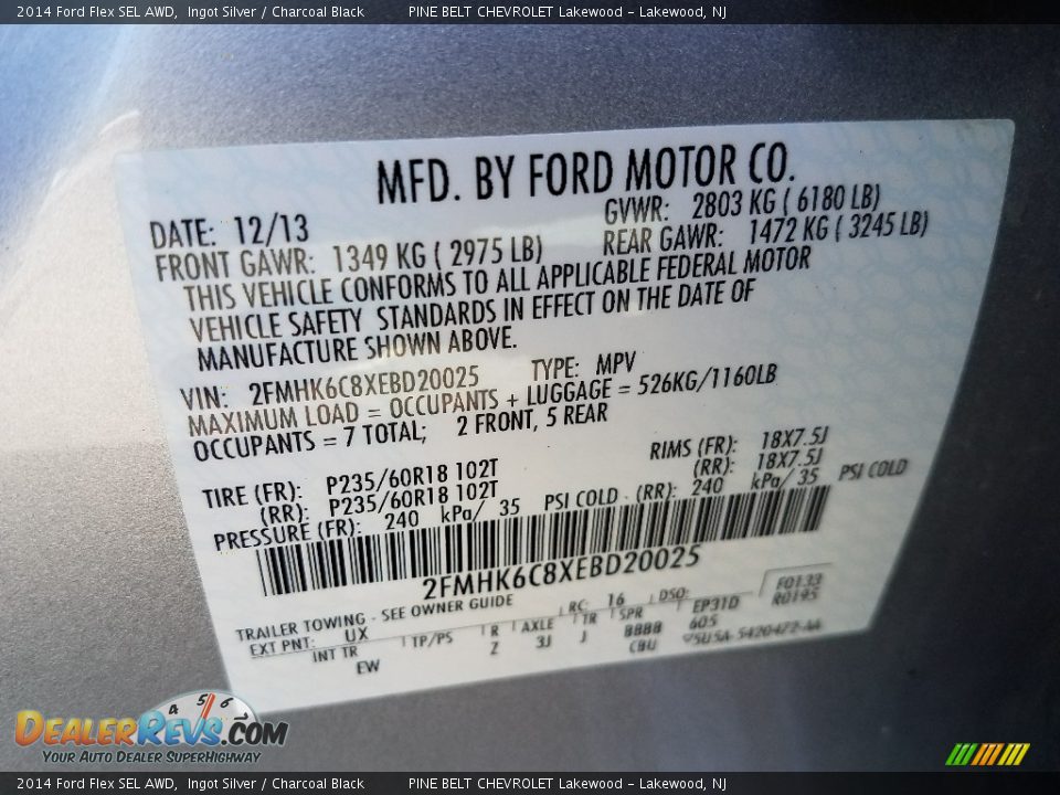 2014 Ford Flex SEL AWD Ingot Silver / Charcoal Black Photo #17