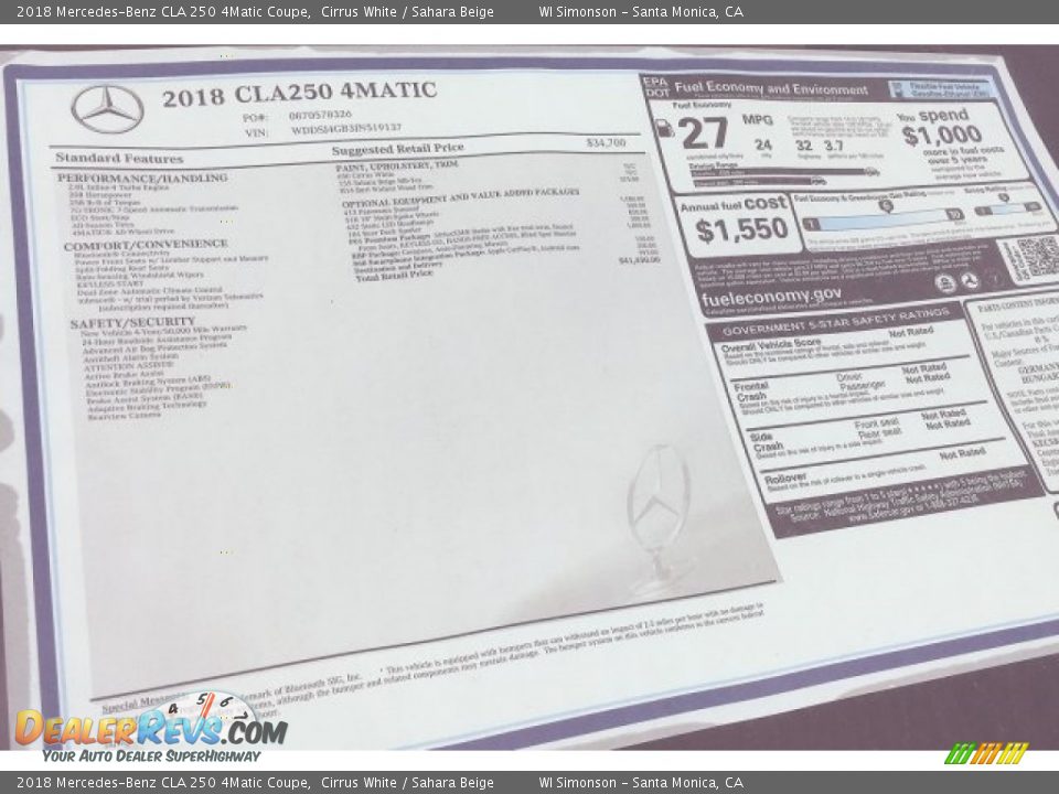 2018 Mercedes-Benz CLA 250 4Matic Coupe Window Sticker Photo #10