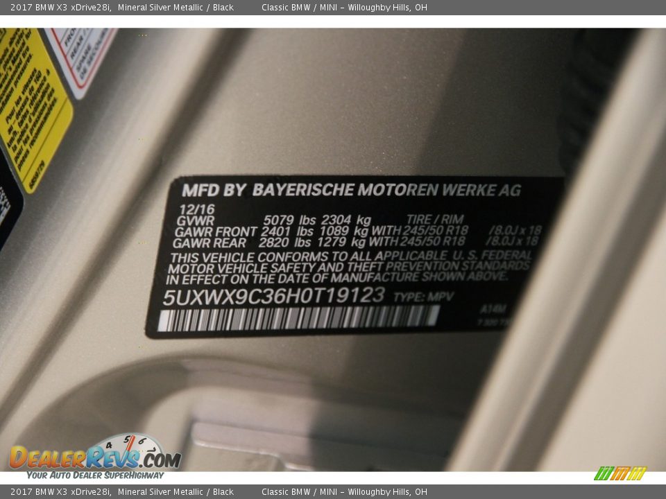 2017 BMW X3 xDrive28i Mineral Silver Metallic / Black Photo #11