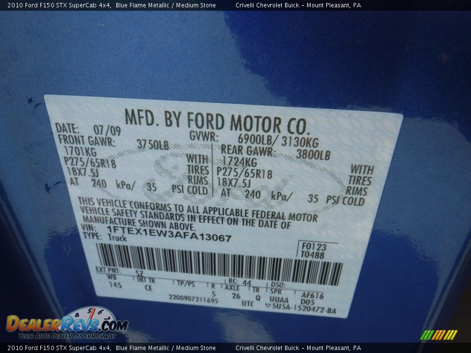 2010 Ford F150 STX SuperCab 4x4 Blue Flame Metallic / Medium Stone Photo #29