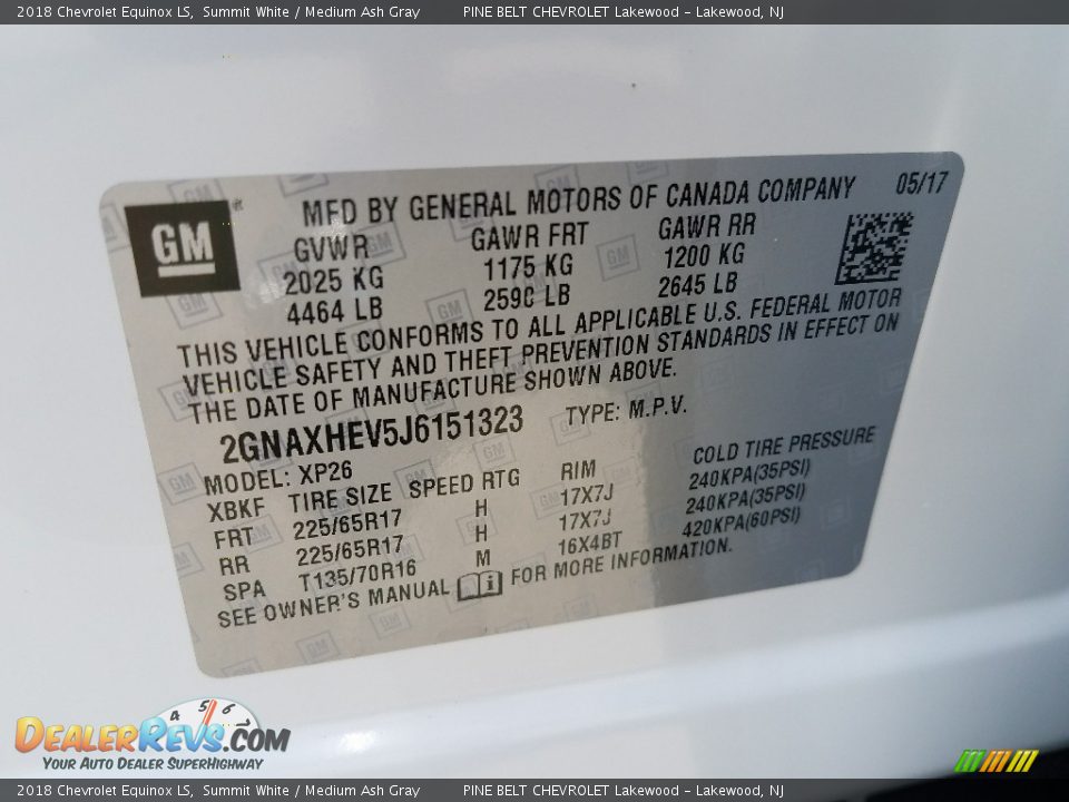 2018 Chevrolet Equinox LS Summit White / Medium Ash Gray Photo #8