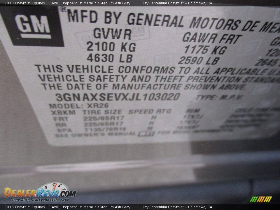 2018 Chevrolet Equinox LT AWD Pepperdust Metallic / Medium Ash Gray Photo #19
