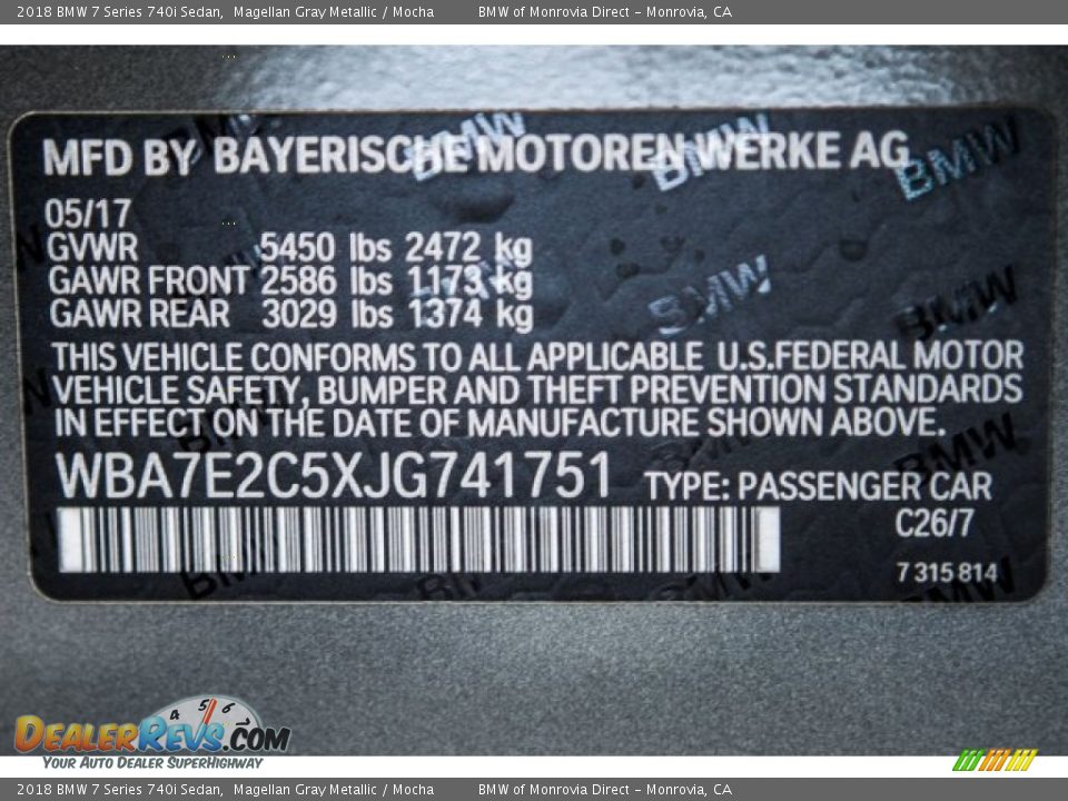 2018 BMW 7 Series 740i Sedan Magellan Gray Metallic / Mocha Photo #11