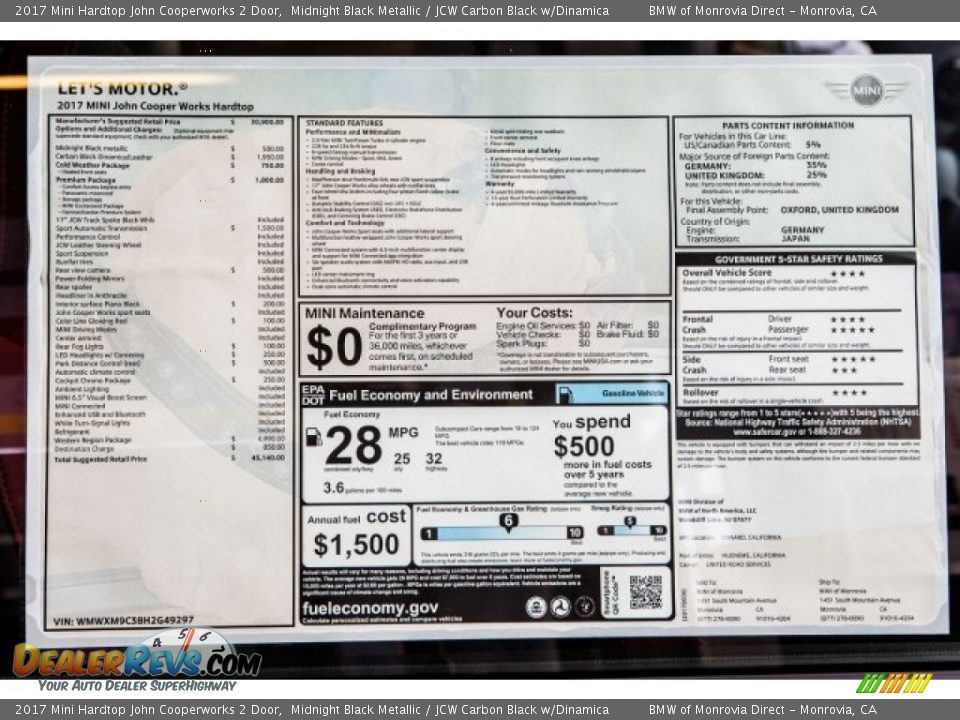 2017 Mini Hardtop John Cooperworks 2 Door Window Sticker Photo #10