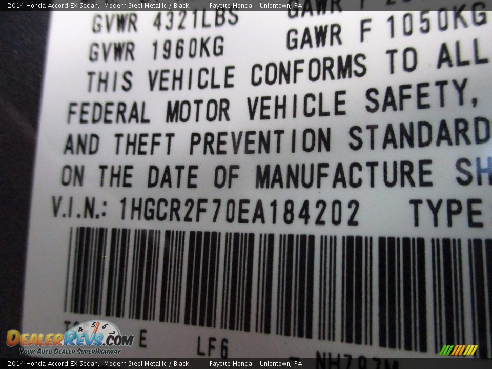 2014 Honda Accord EX Sedan Modern Steel Metallic / Black Photo #9