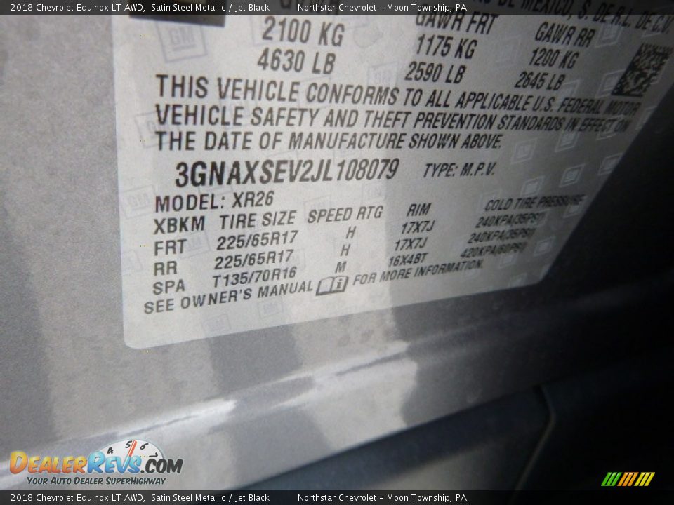 2018 Chevrolet Equinox LT AWD Satin Steel Metallic / Jet Black Photo #17