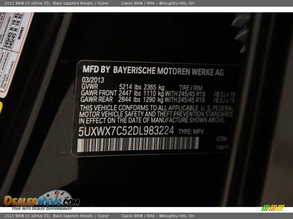 2013 BMW X3 xDrive 35i Black Sapphire Metallic / Oyster Photo #23