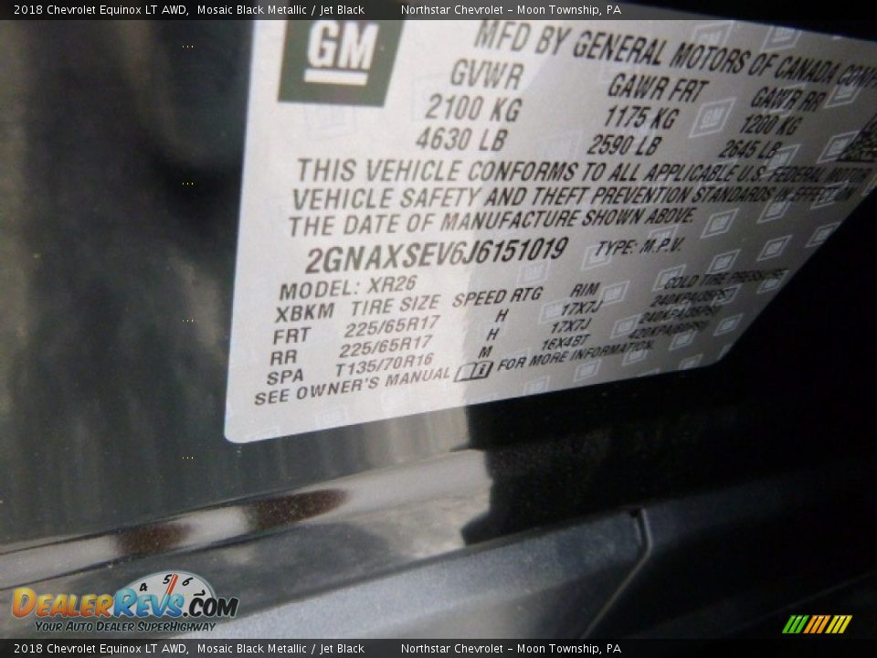 2018 Chevrolet Equinox LT AWD Mosaic Black Metallic / Jet Black Photo #17