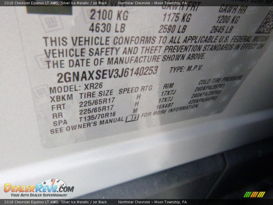 2018 Chevrolet Equinox LT AWD Silver Ice Metallic / Jet Black Photo #17