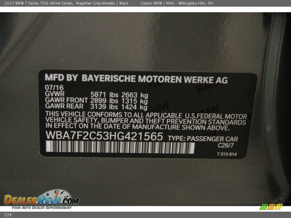 BMW Color Code C26 Magellan Gray Metallic