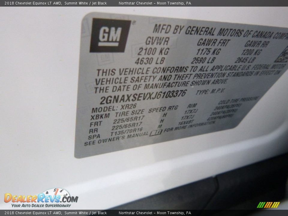 2018 Chevrolet Equinox LT AWD Summit White / Jet Black Photo #17