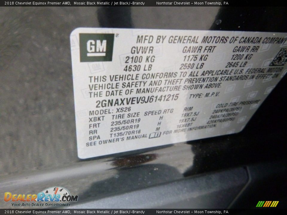 2018 Chevrolet Equinox Premier AWD Mosaic Black Metallic / Jet Black/­Brandy Photo #17