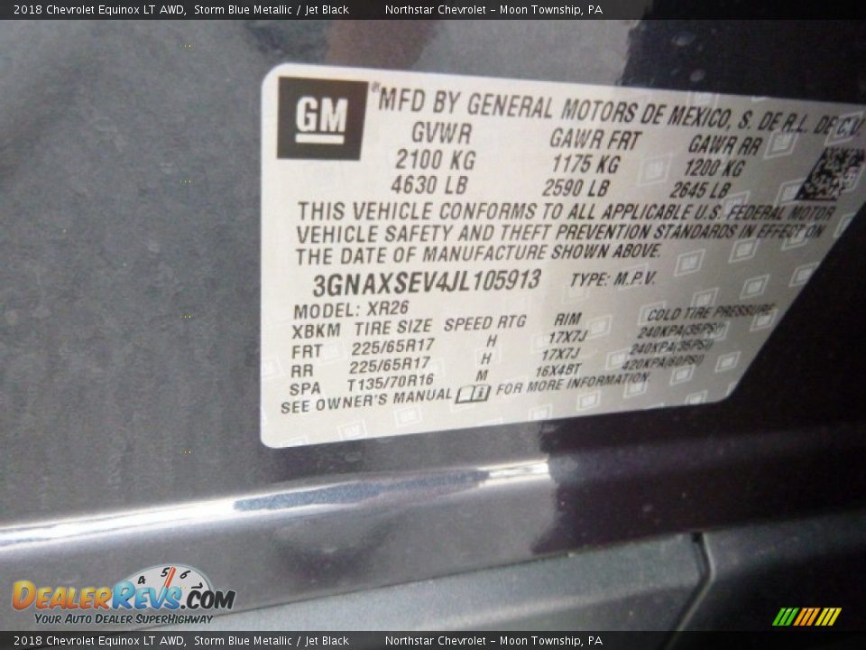 2018 Chevrolet Equinox LT AWD Storm Blue Metallic / Jet Black Photo #17