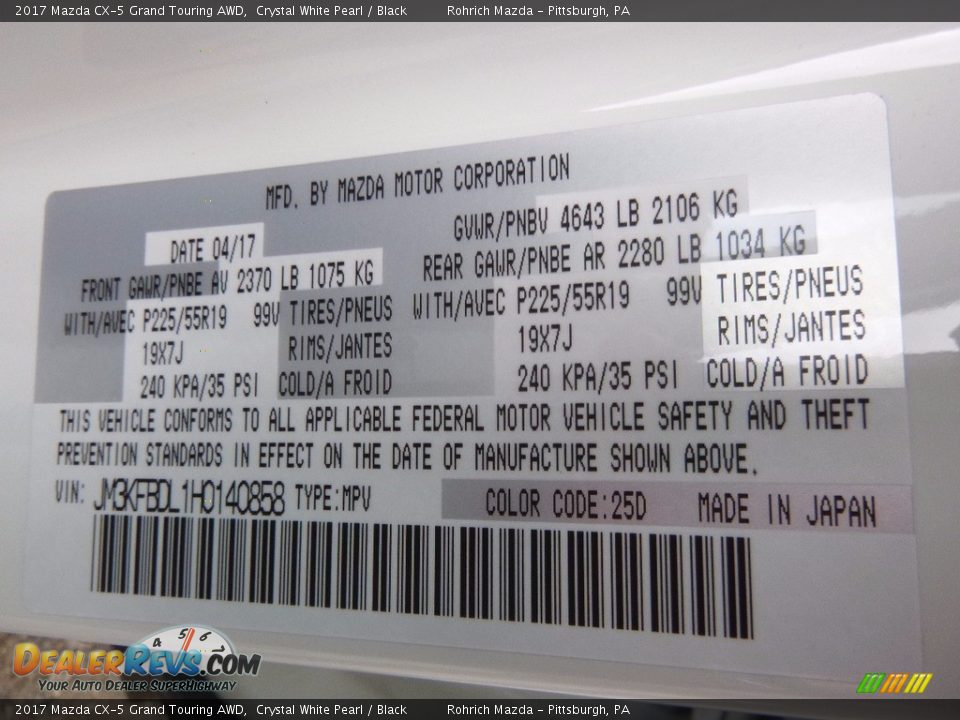 2017 Mazda CX-5 Grand Touring AWD Crystal White Pearl / Black Photo #10