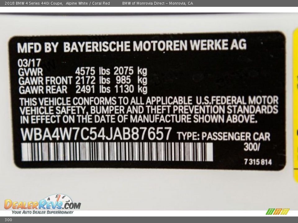 BMW Color Code 300 Alpine White