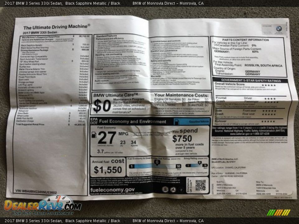 2017 BMW 3 Series 330i Sedan Black Sapphire Metallic / Black Photo #10