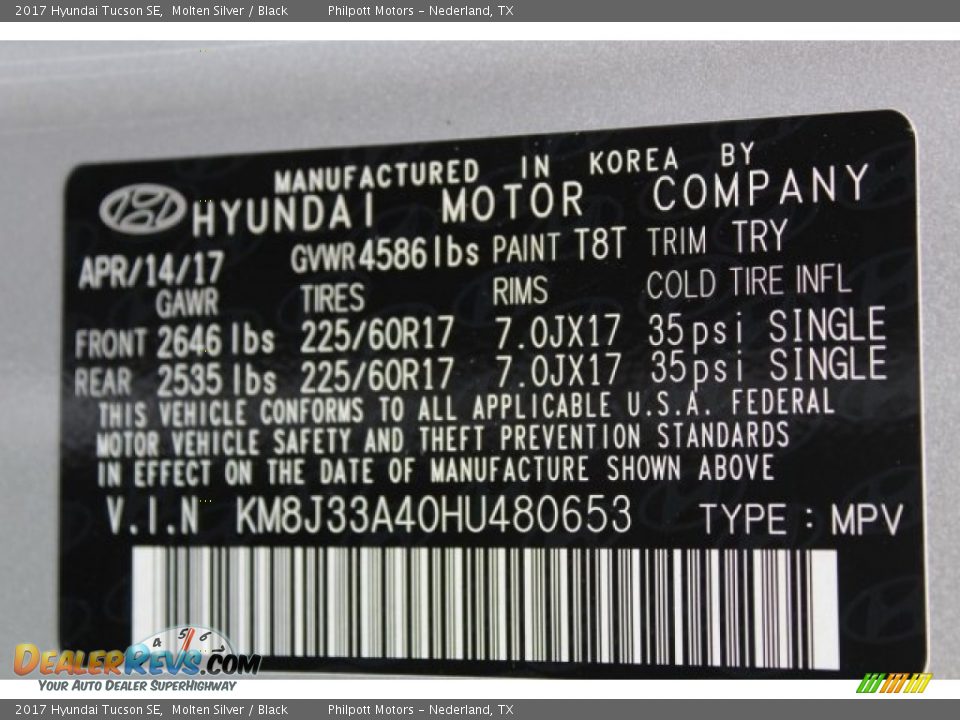2017 Hyundai Tucson SE Molten Silver / Black Photo #31