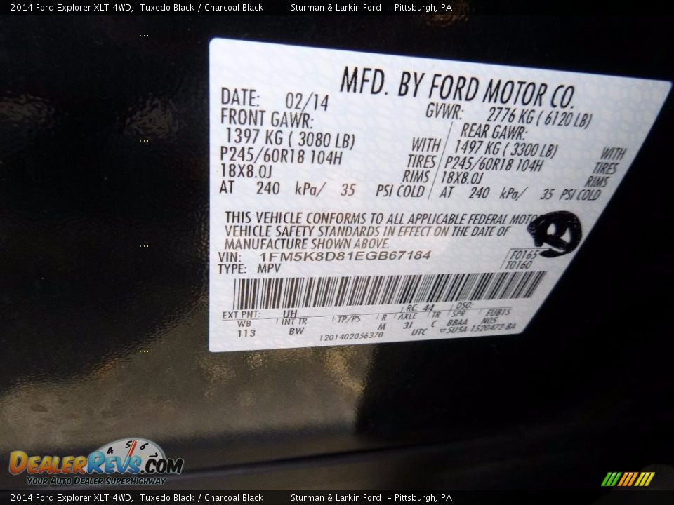 2014 Ford Explorer XLT 4WD Tuxedo Black / Charcoal Black Photo #11