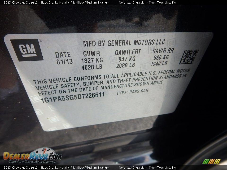 2013 Chevrolet Cruze LS Black Granite Metallic / Jet Black/Medium Titanium Photo #29