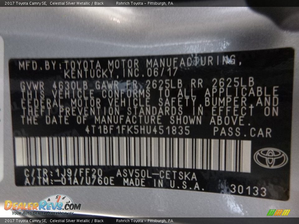 2017 Toyota Camry SE Celestial Silver Metallic / Black Photo #10