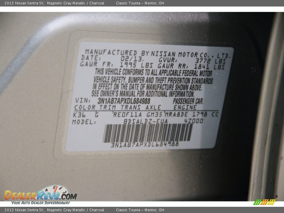 2013 Nissan Sentra SV Magnetic Gray Metallic / Charcoal Photo #17