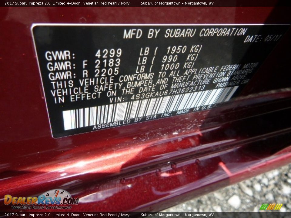 2017 Subaru Impreza 2.0i Limited 4-Door Venetian Red Pearl / Ivory Photo #12