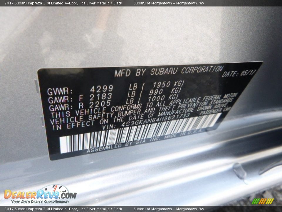 2017 Subaru Impreza 2.0i Limited 4-Door Ice Silver Metallic / Black Photo #15