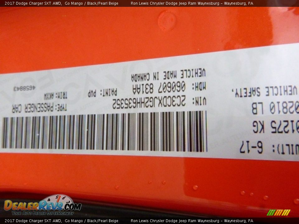 2017 Dodge Charger SXT AWD Go Mango / Black/Pearl Beige Photo #17