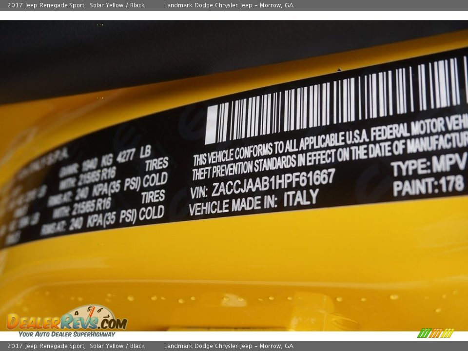 2017 Jeep Renegade Sport Solar Yellow / Black Photo #9