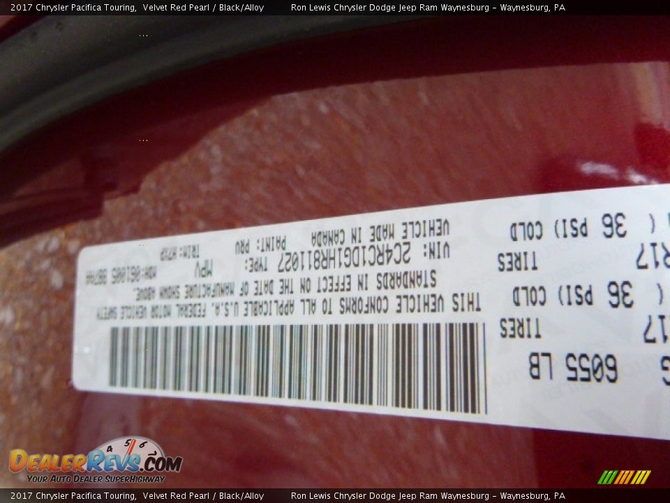 2017 Chrysler Pacifica Touring Velvet Red Pearl / Black/Alloy Photo #15