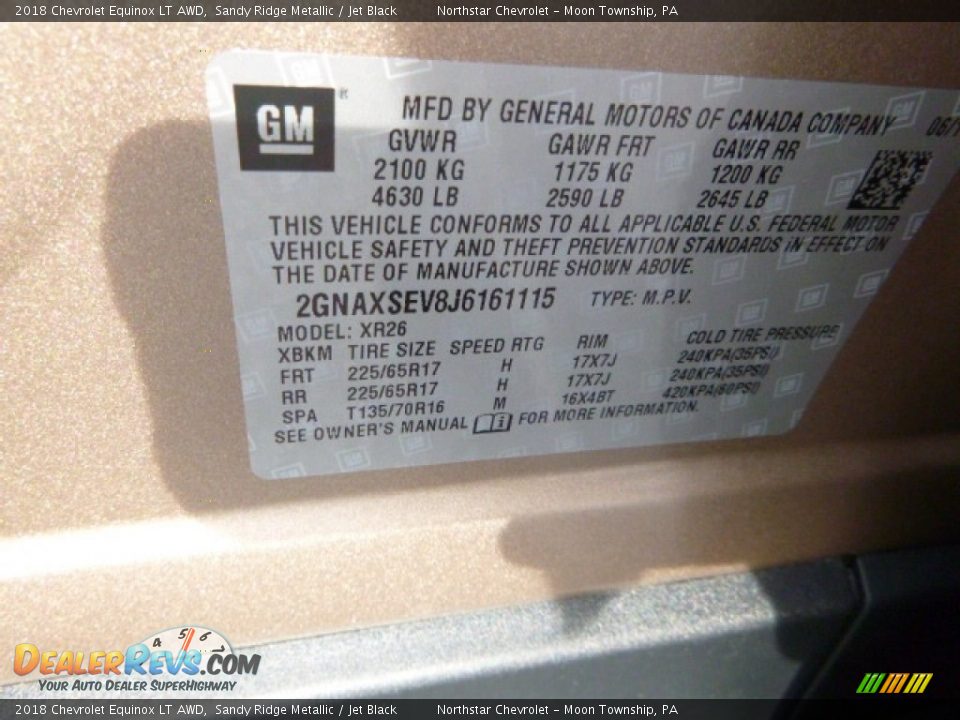 2018 Chevrolet Equinox LT AWD Sandy Ridge Metallic / Jet Black Photo #17